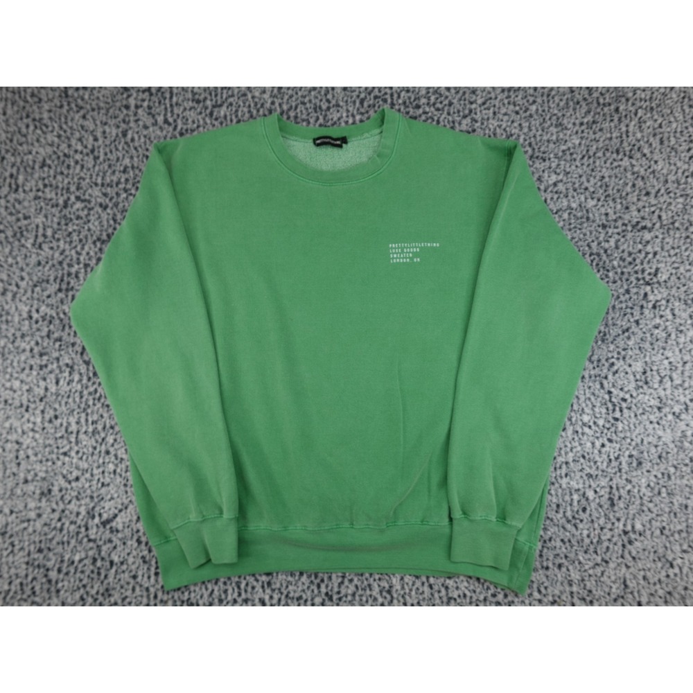 PrettyLittleThing Luxe Goods Sweater Womens M Green Crewneck Graphic Sweatshirt